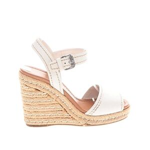 Prada White Espadrille Wedge Sandals with Ankle Strap